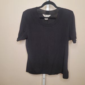 Exclusively Misook Size XL Black Scoop Neck Short Sleeve Top Shoulder Pads